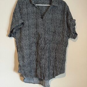 Westbound Black and White Polo Button Down Shirt with Cuffed Sleeves